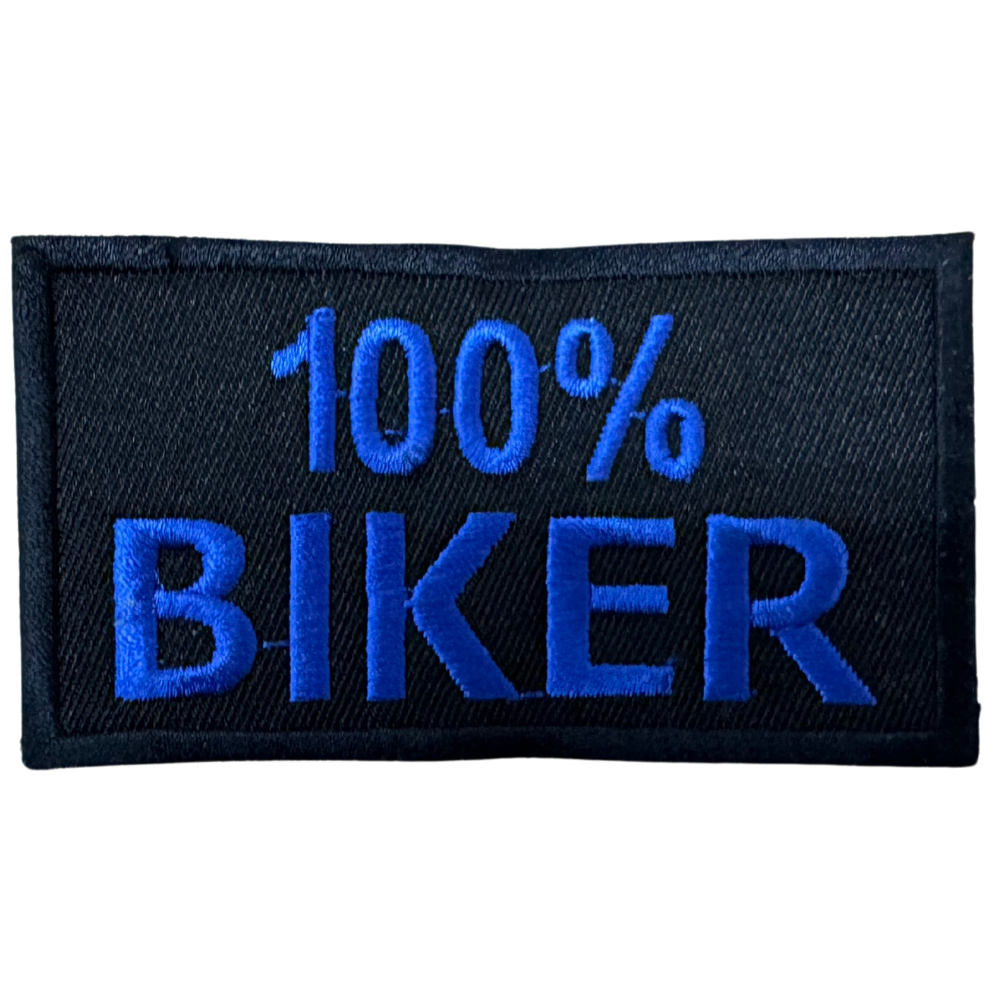 Motorcycle Waistcoat Patch With 100% Biker In Blue