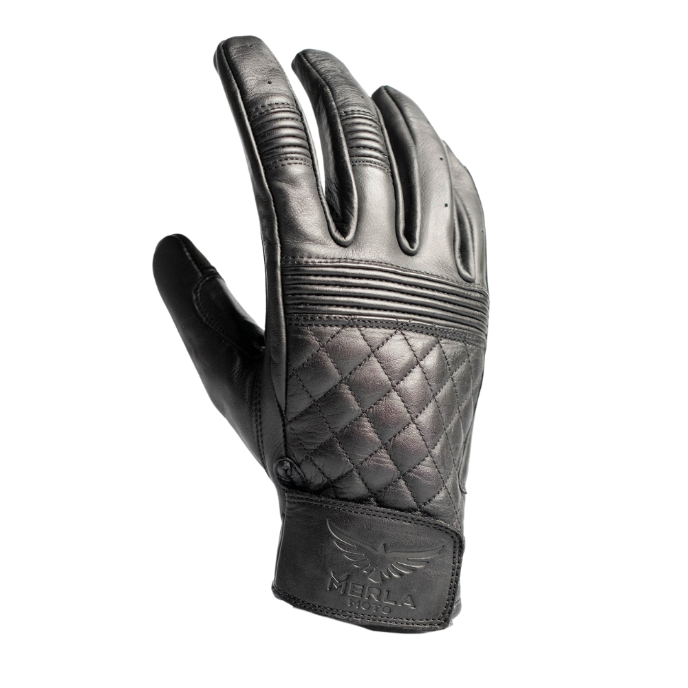 Merla Moto Cafe Quilted Leather Black Motorcycle Gloves