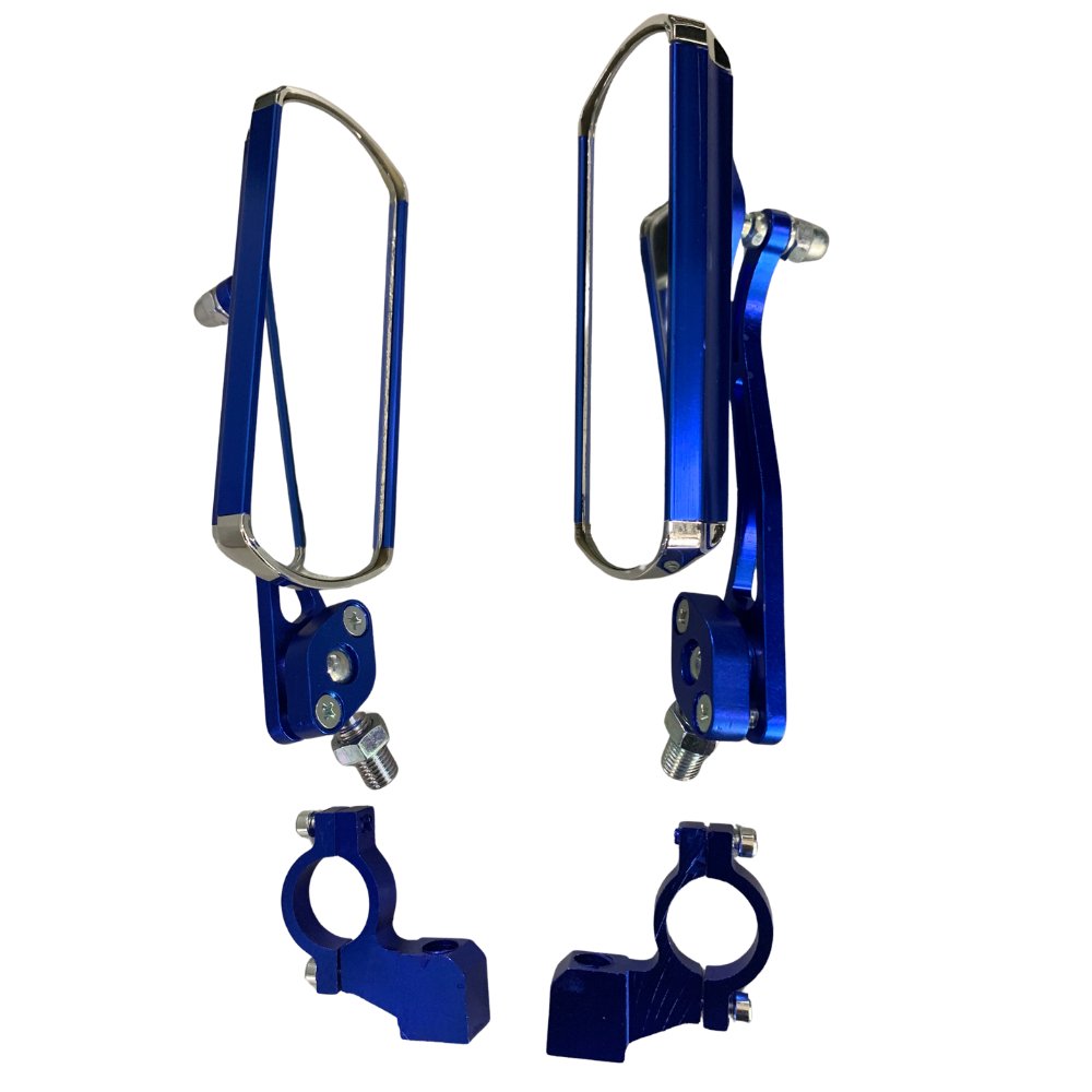 Universal Motorcycle Handlebar Clamp-On Side Mirrors Blue Pair