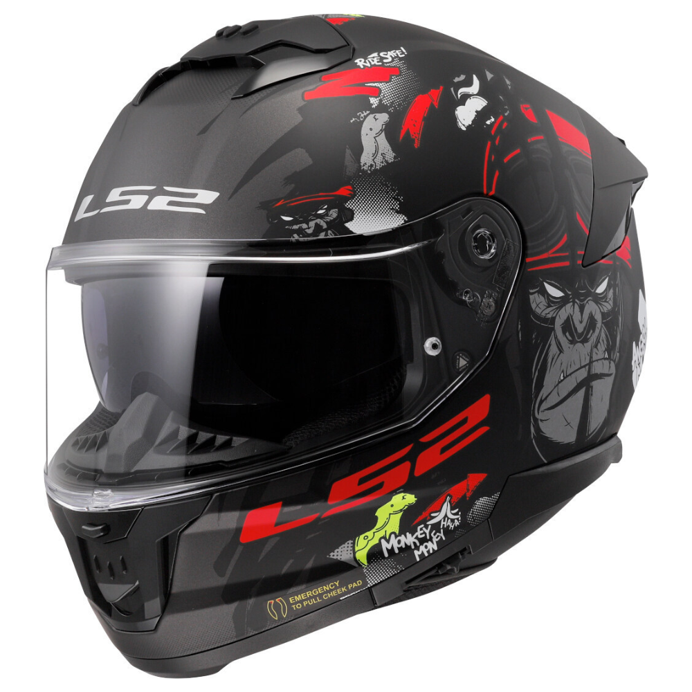 MC Auto: LS2 FF8O8 Stream II Angry Monkey Black/Red Helmet