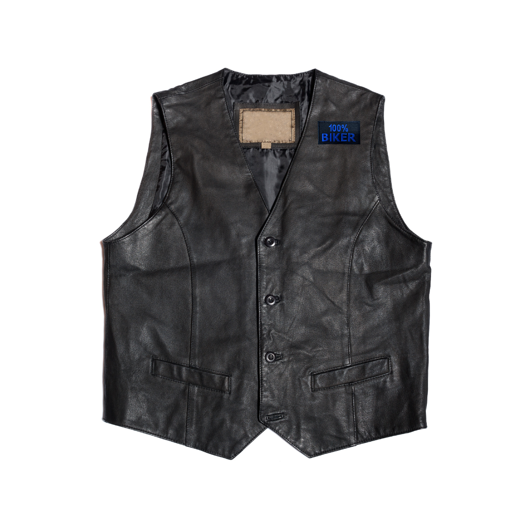 Motorcycle Waistcoat Patch With 100% Biker In Blue