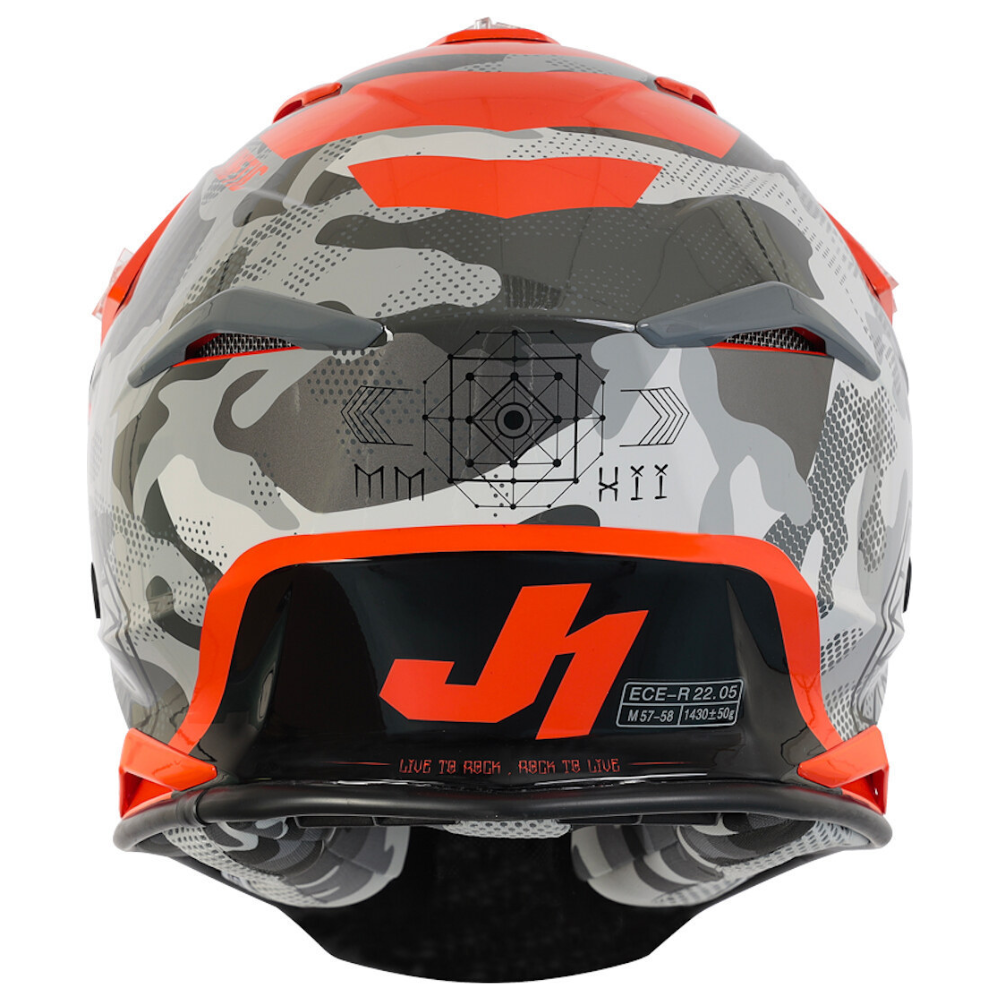 MC Auto: Just 1 J39 Kinetic Motocross Camo Grey/Red/Fluo Orange Helmet