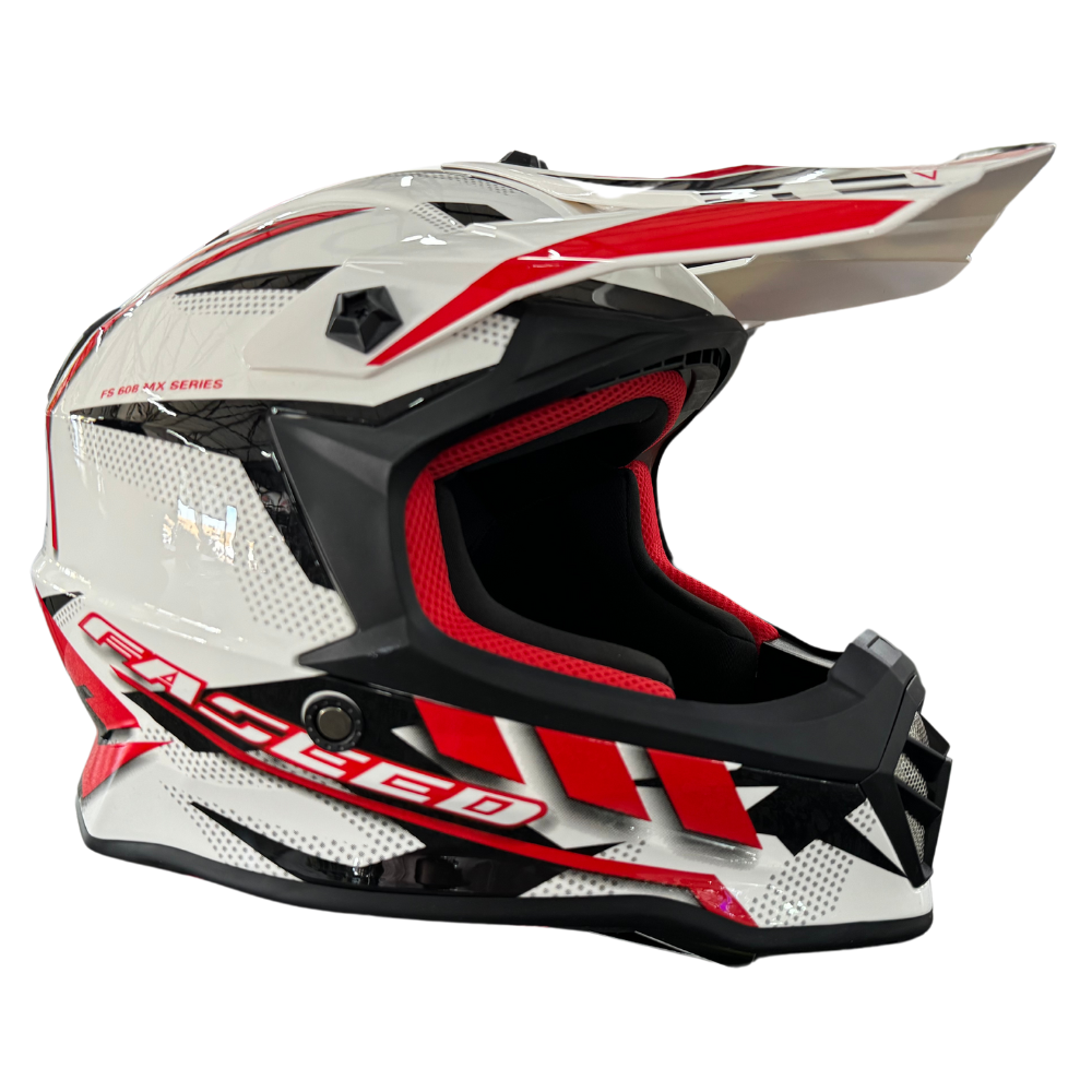 MC Auto: Faseed 608 Kids White/Black/Red Helmet