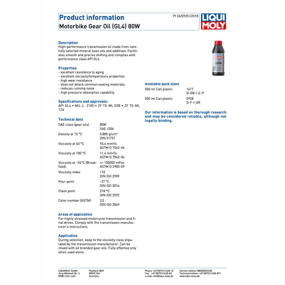 Liqui Moly Motorbike 80W GL4 Gear Oil