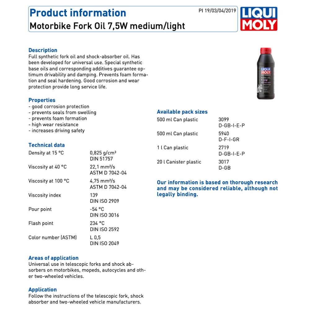 Liqui Moly Motorbike 7.5W Fork Oil
