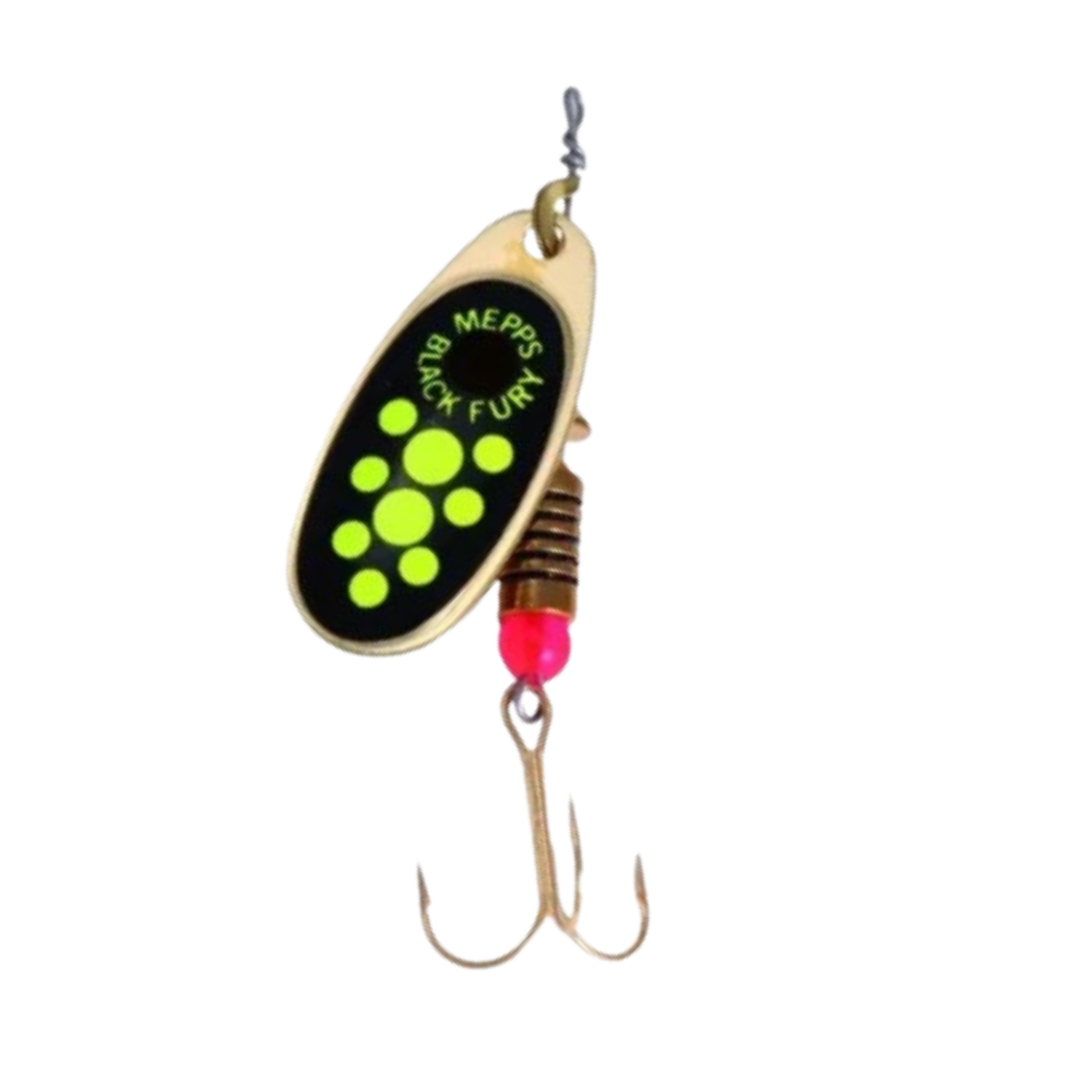 Mepps Black Fury Yellow Dot Gold Chartreuse #2 Spinner