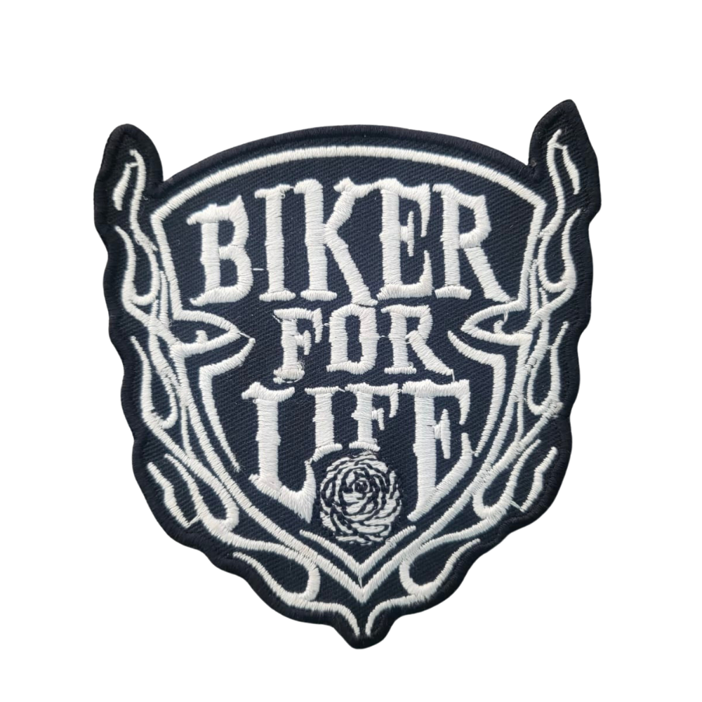 MC Auto: Motorcycle Waistcoat Patch With Biker For Life White