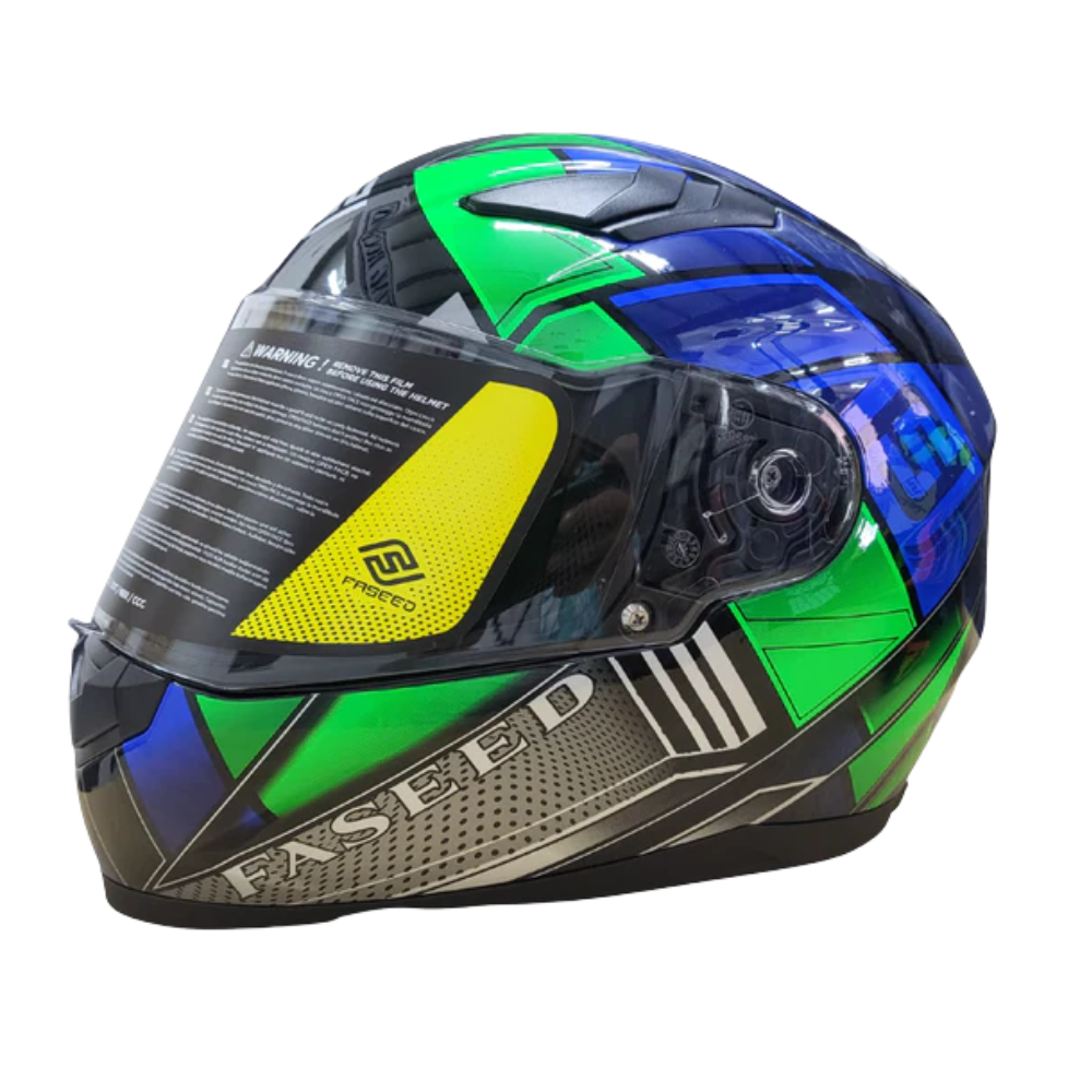 MC Auto: Faseed FS-816 14-1 Multi Green/Blue Helmet