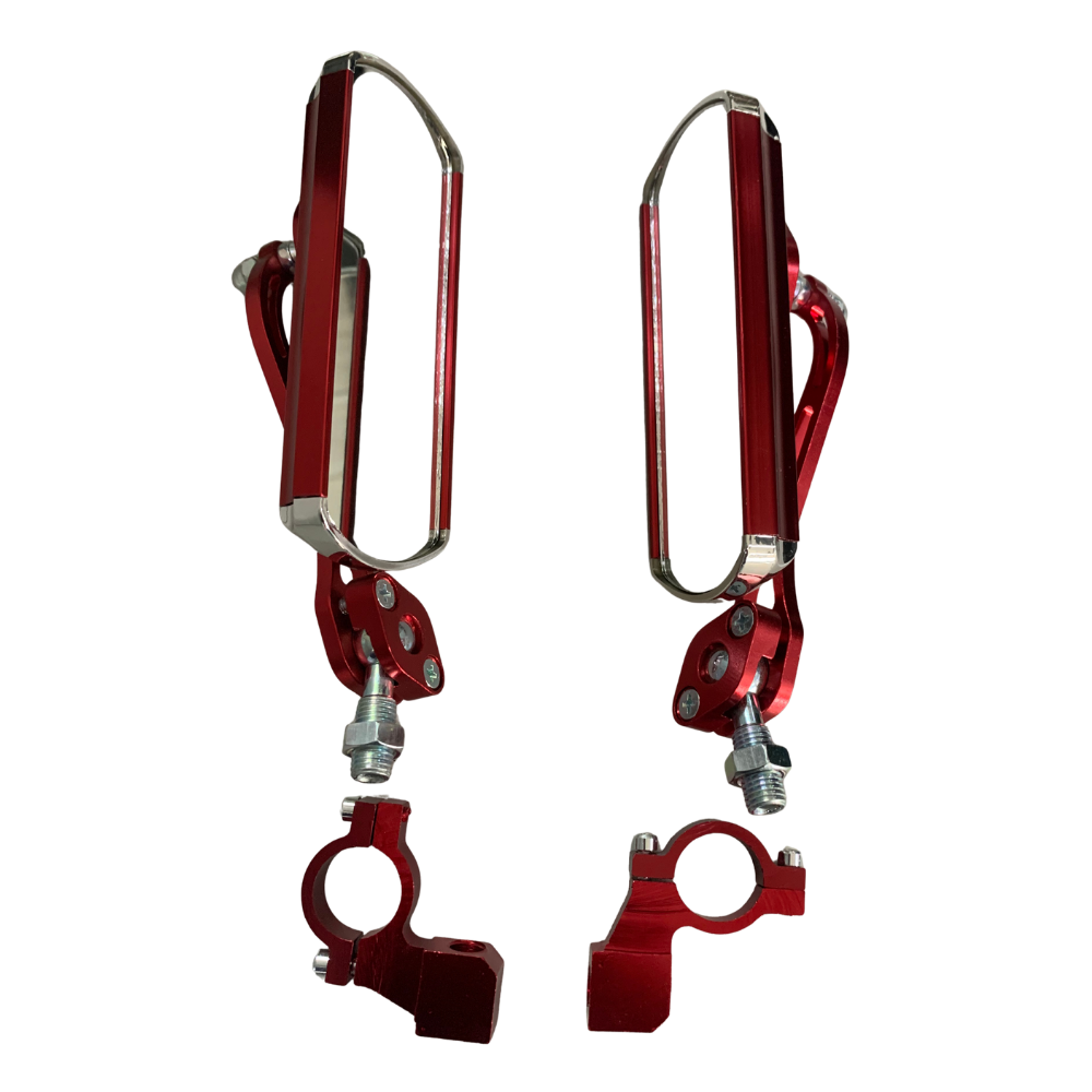 Universal Motorcycle Handlebar Clamp-On Side Mirrors Red Pair