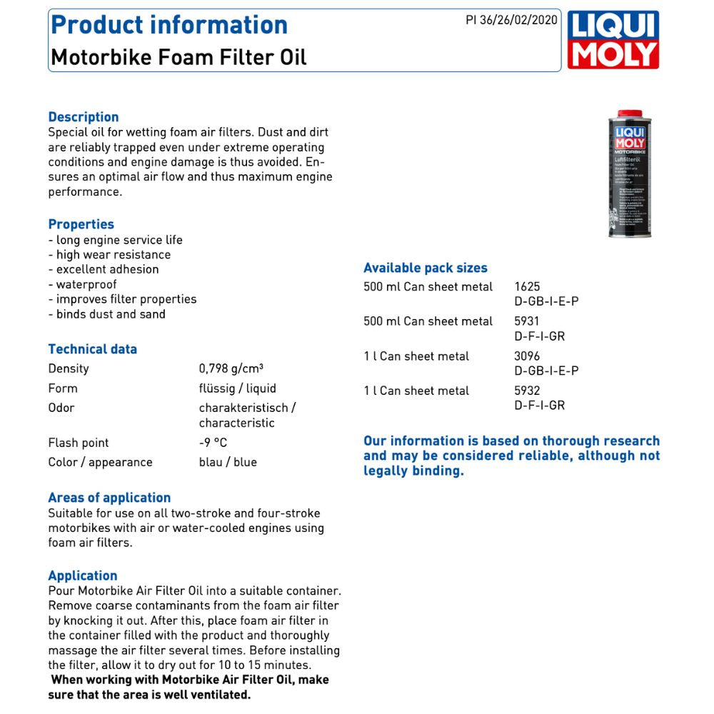 Liqui Moly Motorbike Foam Filter Oil