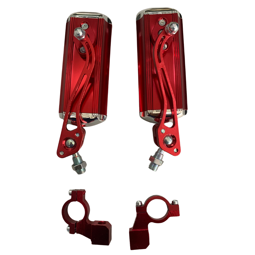 Universal Motorcycle Handlebar Clamp-On Side Mirrors Red Pair