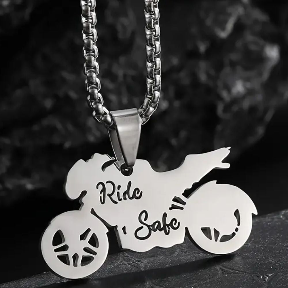 MCA Stainless Steel Motorcycle Ride Safe Pendant Necklace