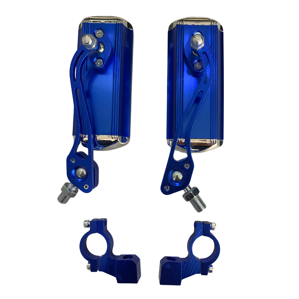 Universal Motorcycle Handlebar Clamp-On Side Mirrors Blue Pair