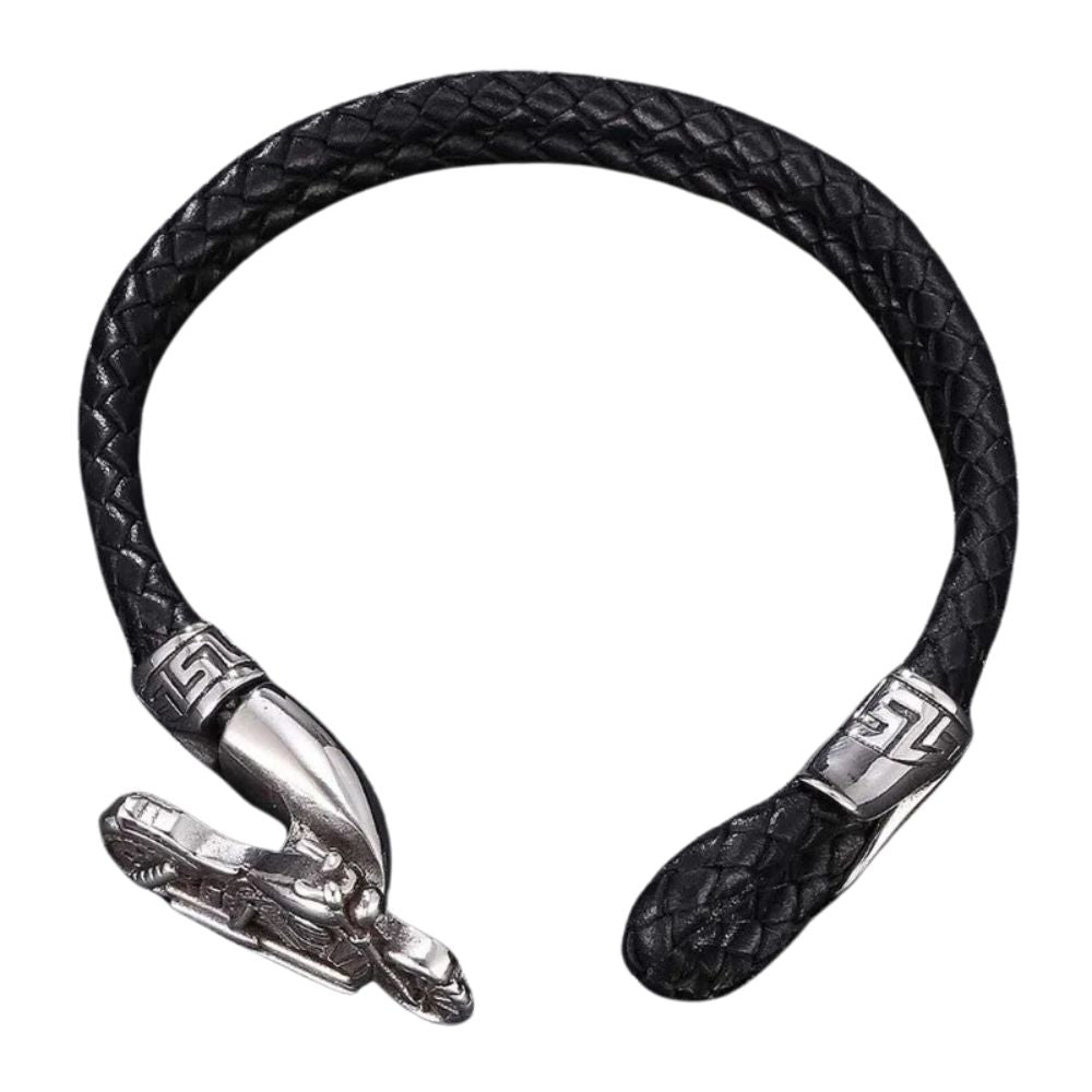 MCA Motorcycle Hand Braided Leather Hook Bracelet