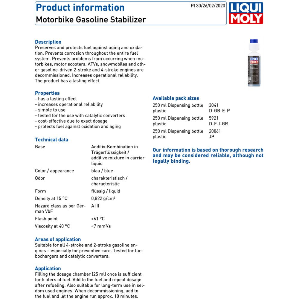 Liqui Moly Motorbike 4T & 2T Petrol Stabilizer