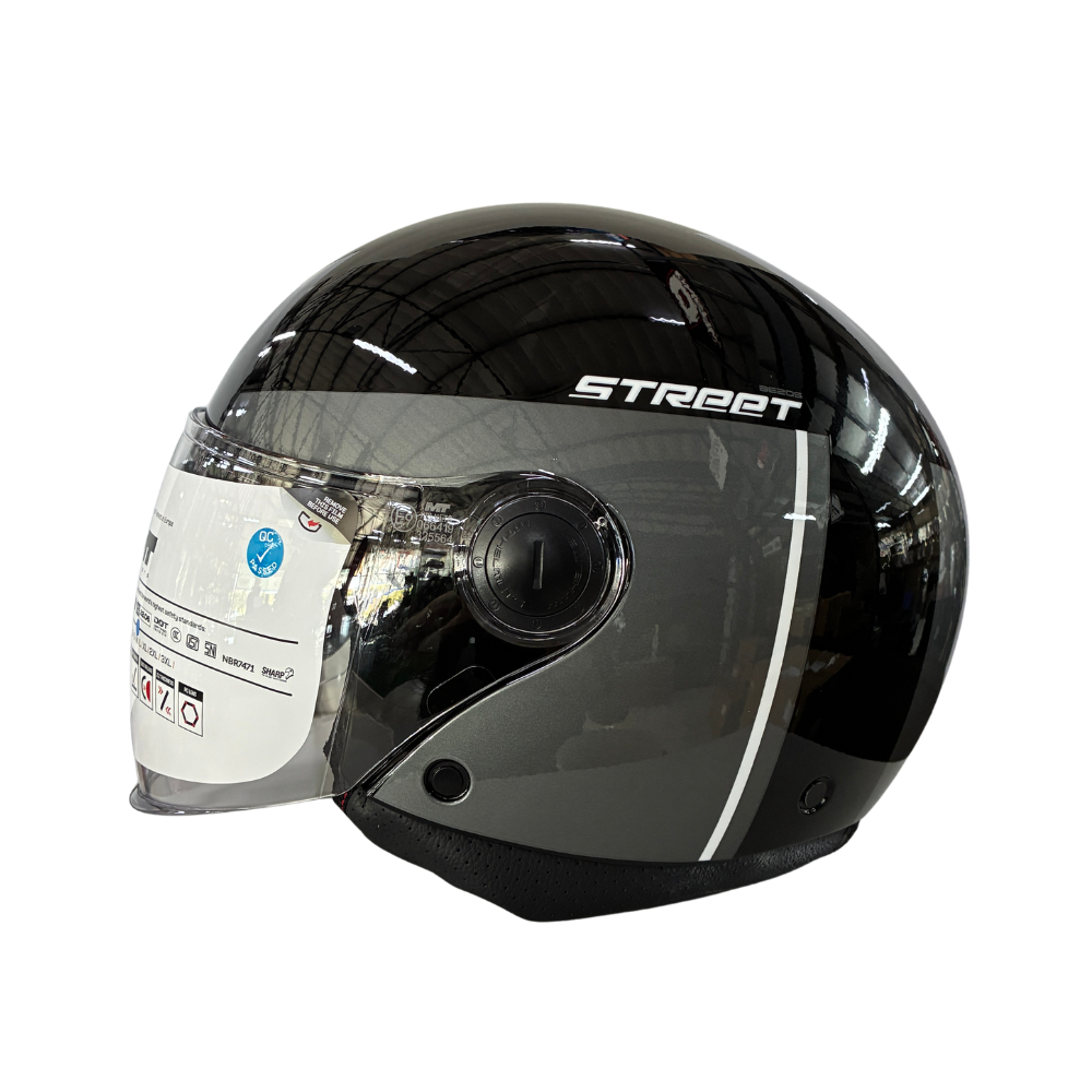 MT OF501 Street S Bezos B0 Gloss Black/Grey Open Face Helmet