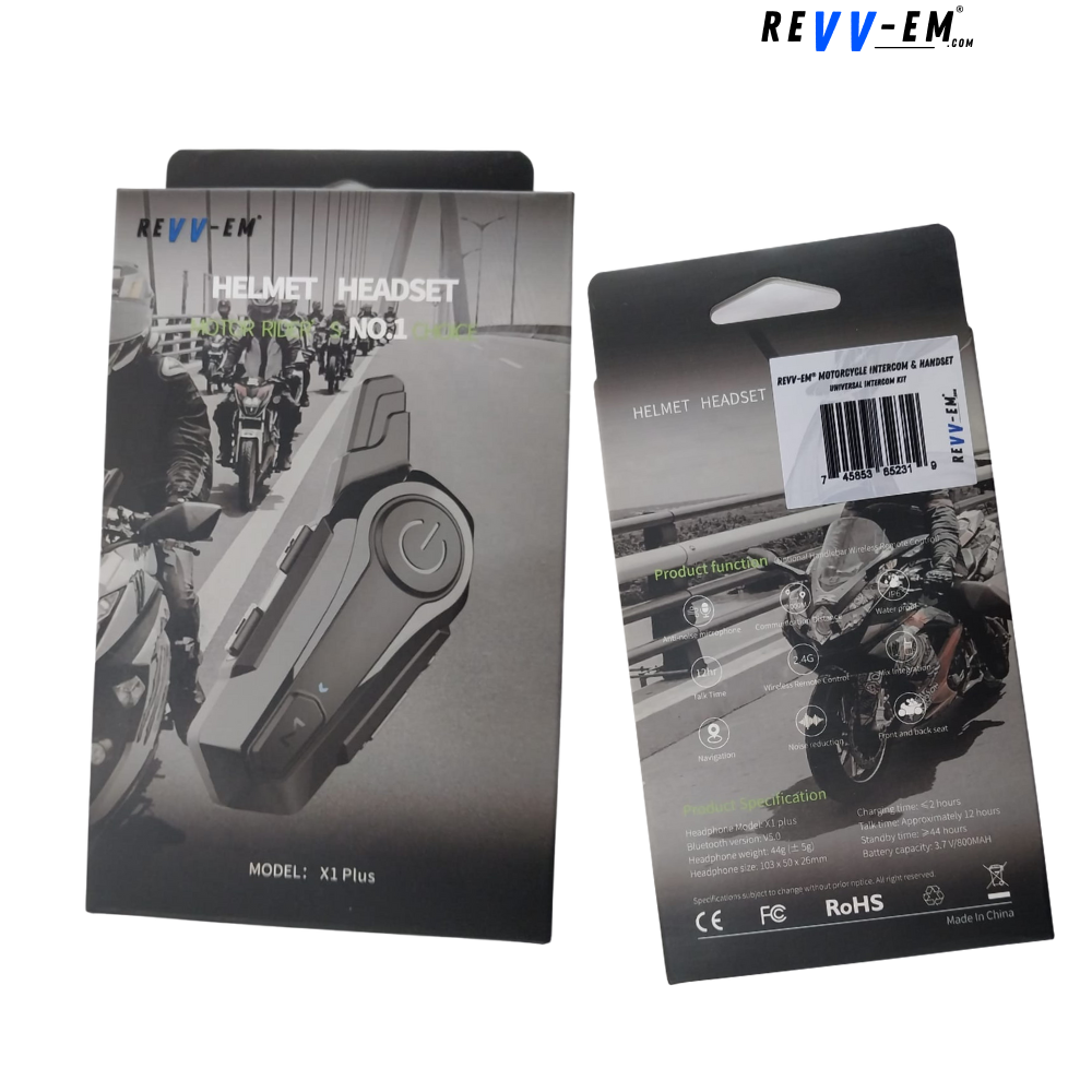 REVV-EM® Universal Helmet Bluetooth Intercom Headset Kit