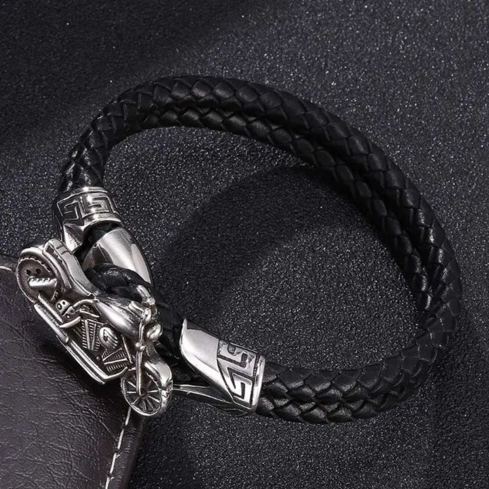 MCA Motorcycle Hand Braided Leather Hook Bracelet