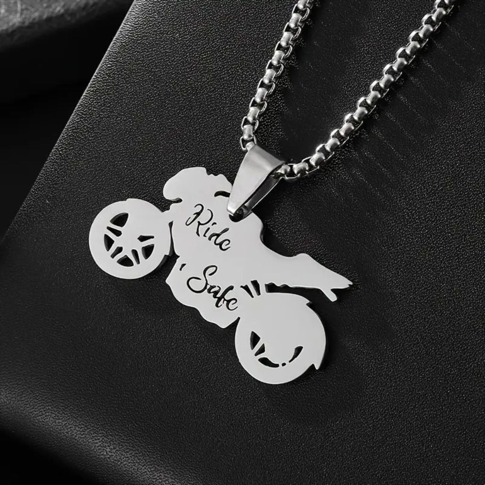 MCA Stainless Steel Motorcycle Ride Safe Pendant Necklace