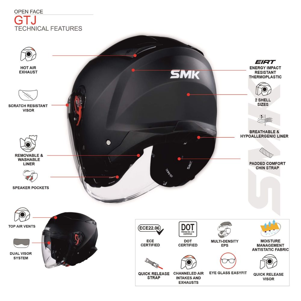 SMK GTJ GL100 White Helmet