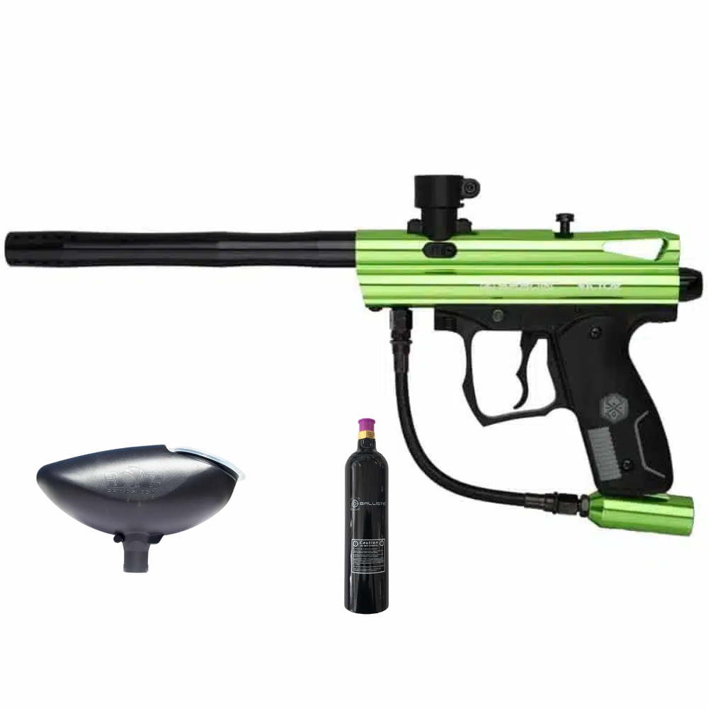 Kingman Spyder Victor Lime PaintBall Marker Combo With CO2 Tank And Ho