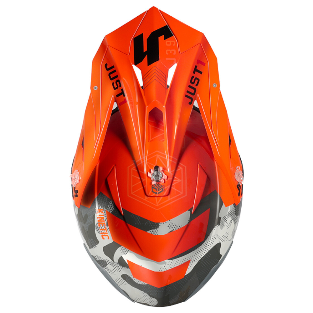 MC Auto: Just 1 J39 Kinetic Motocross Camo Grey/Red/Fluo Orange Helmet