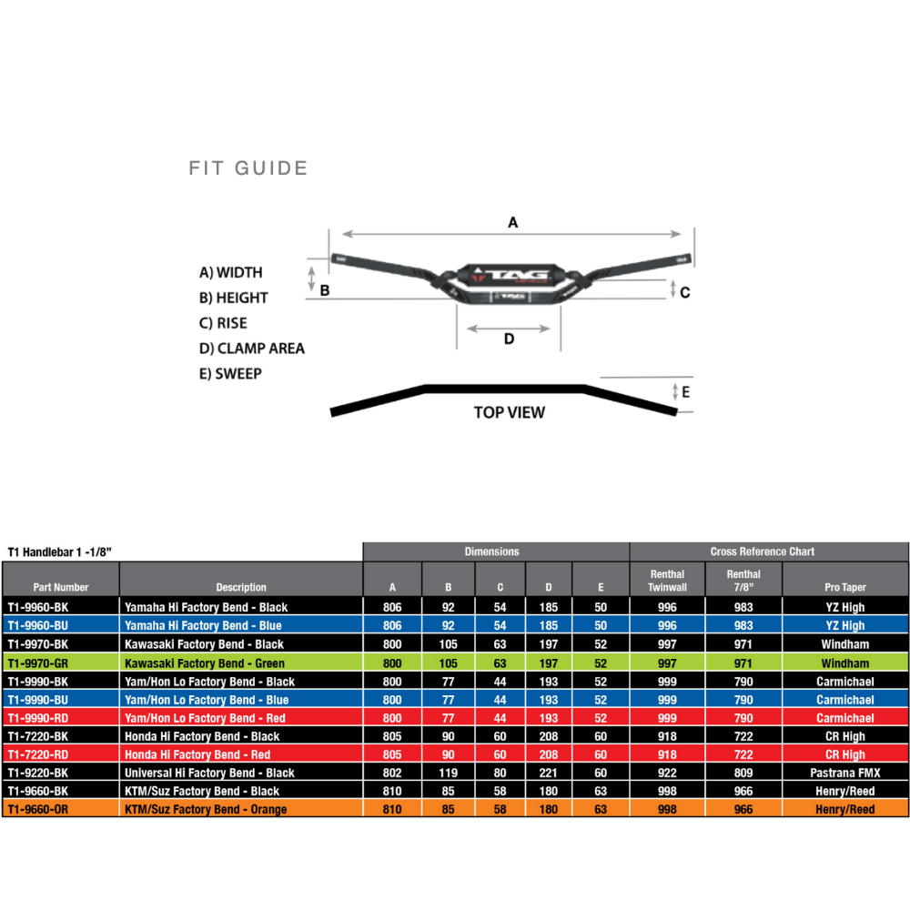 Tag Metals T1 Black Yamaha High Factory Bend Handlebar