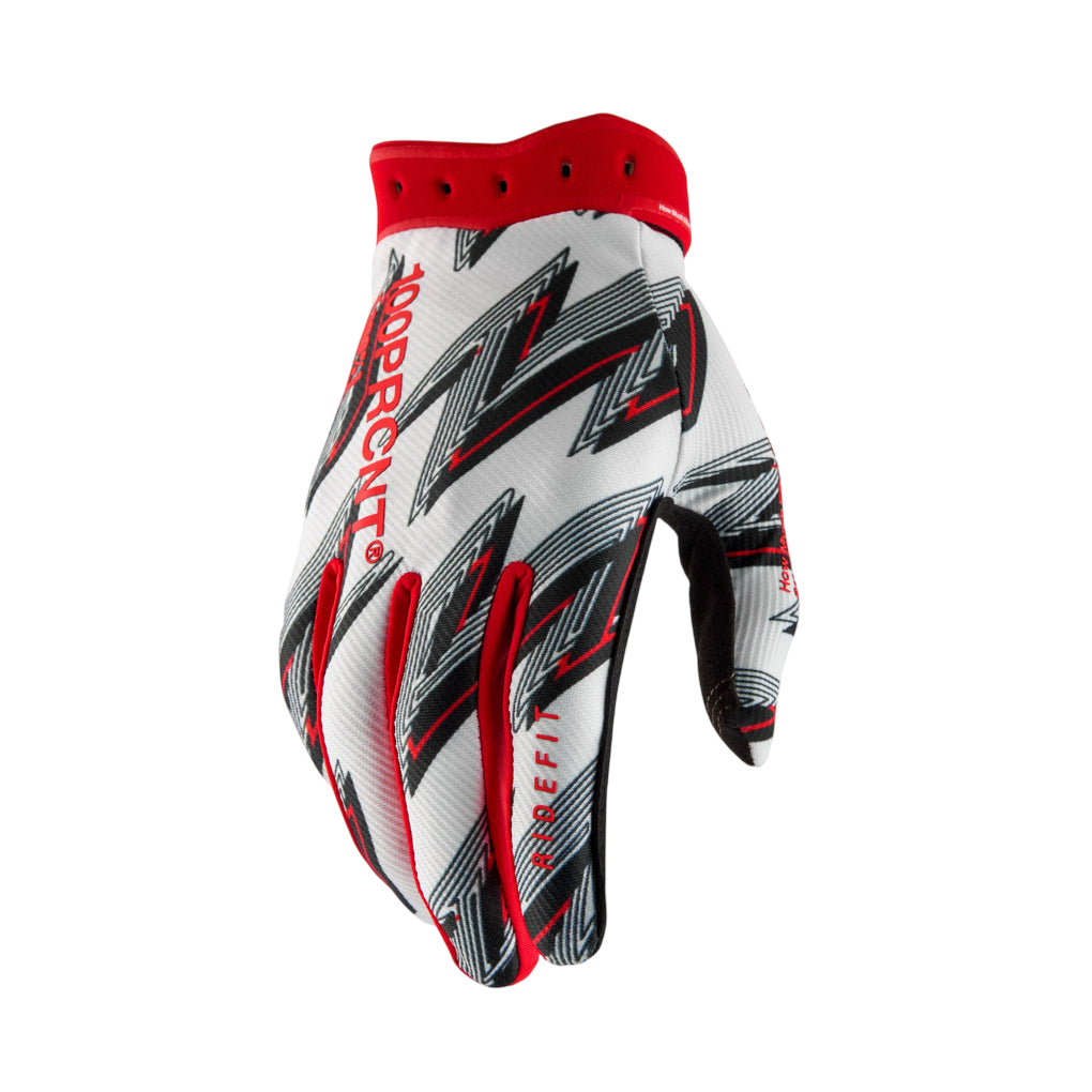 100% RideFit White/Red Gloves