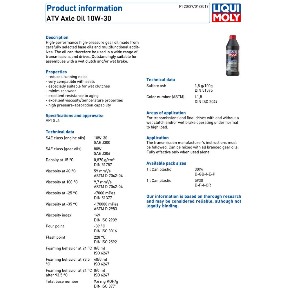 Liqui Moly Motorbike 10W30 ATV Axle Oil