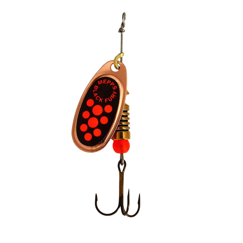Mepps Black Fury Orange Dot Copper Blade #2 Spinner