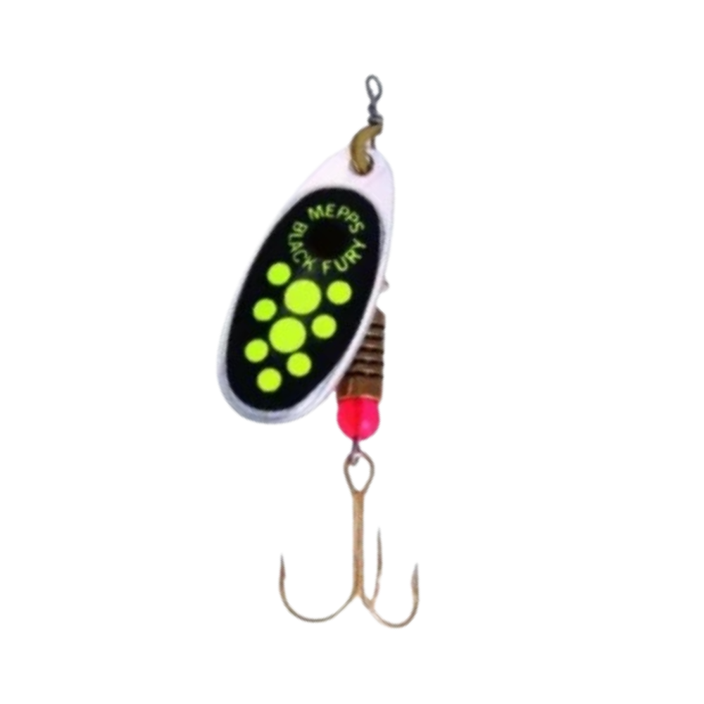 Mepps Black Fury Yellow Dot Silver Chartreuse #3 Spinner