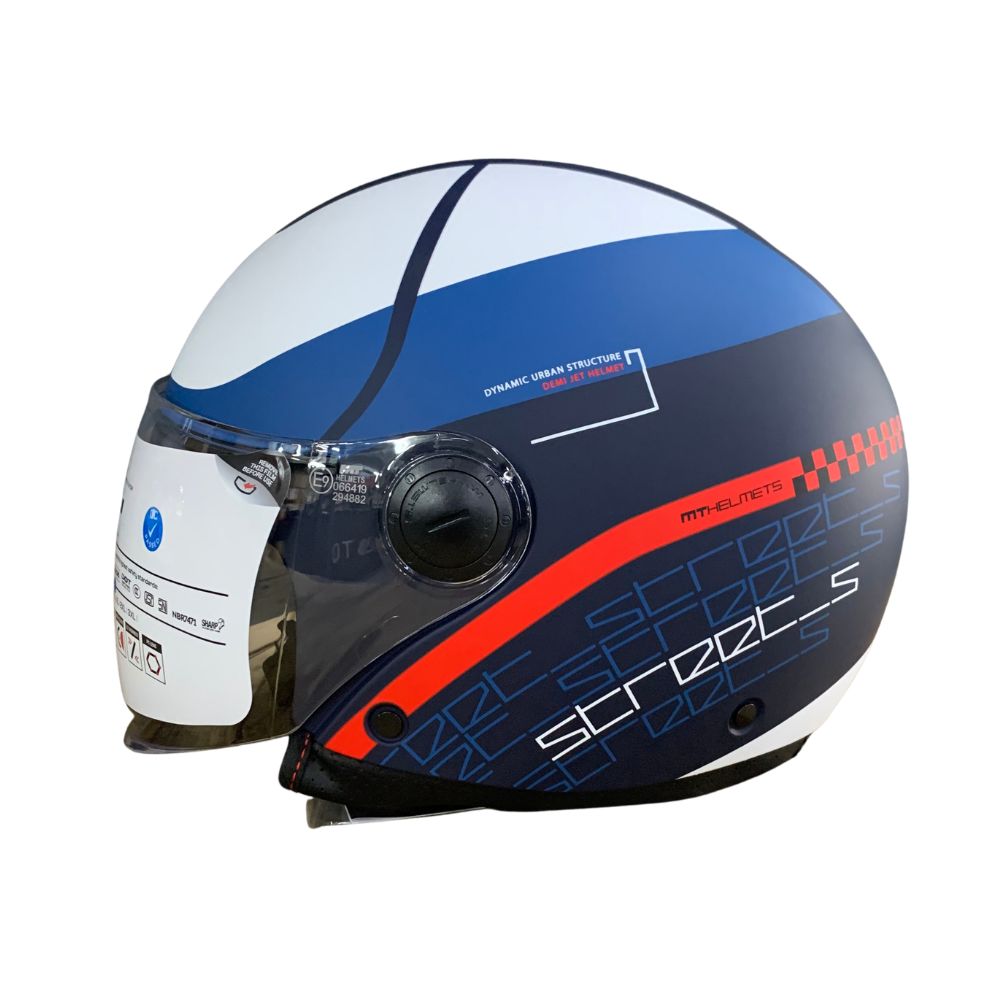 MT OF501 Street S Tino C17 Matt Blue/White Open Face Helmet