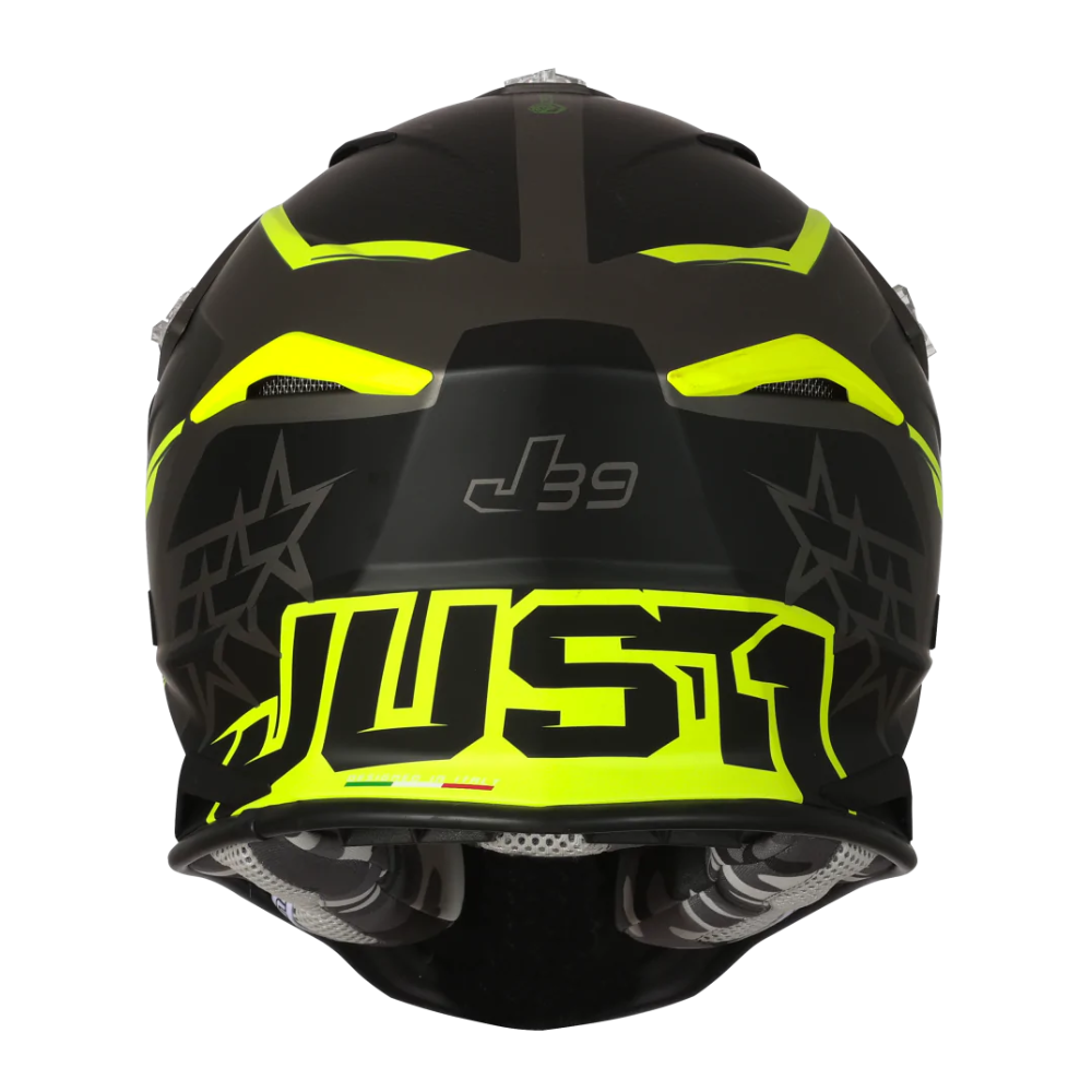 MC Auto: Just 1 J39 Stars Motocross Black/Fluo Yellow/Titanium Helmet