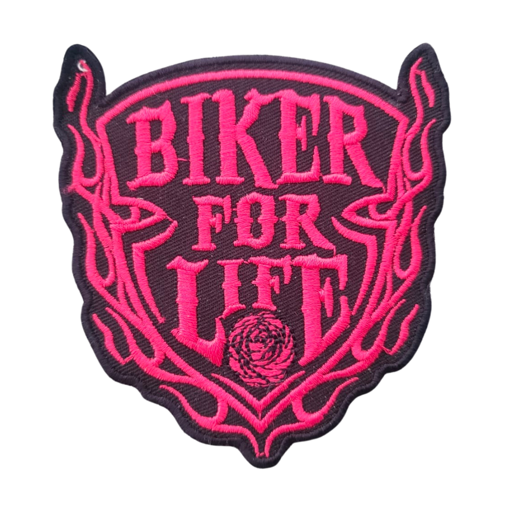 Motorcycle Waistcoat Patch With Biker For Life Pink