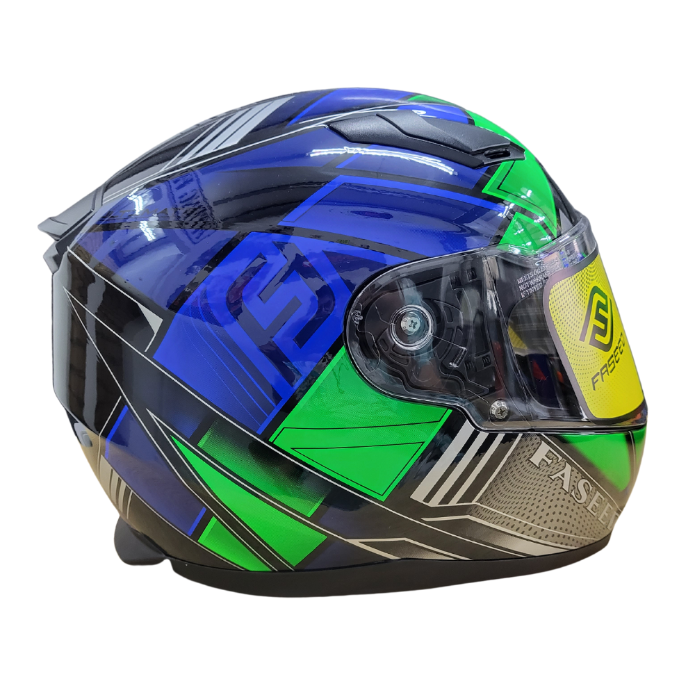 MC Auto: Faseed FS-816 14-1 Multi Green/Blue Helmet